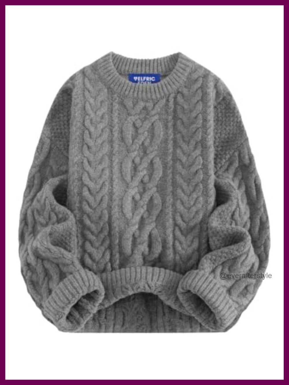 Oversized Chunky Cable Knit Crew Neck Pullover Sweater for Women